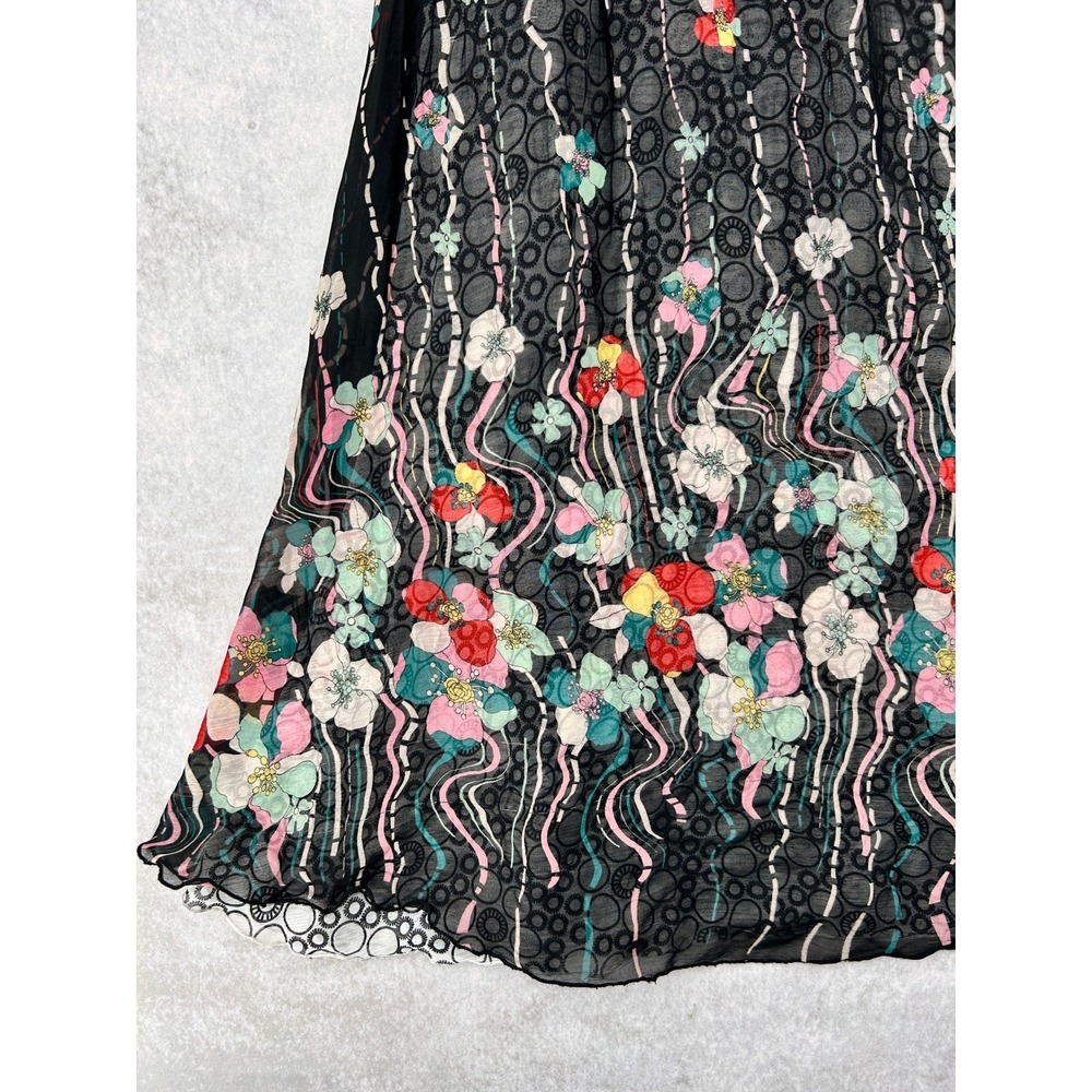 Floral Mesh Maxi Skirt Black Sheer Burnout Lace Trim Boho Long Skirt SZ S